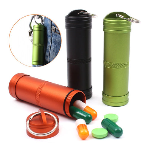 Survival Waterproof Pills Box Container Keychain