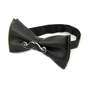 PU Leather Black White Beard Shape Bow