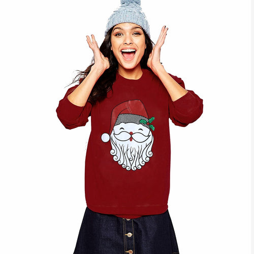 Women Long Sleeve Christmas Santa Claus T-shirt