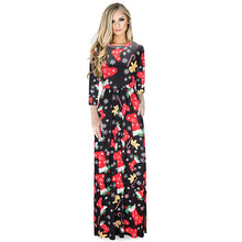 Christmas Floral Print Half Sleeve Tunic Long Maxi Dress