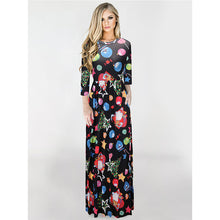 Christmas Floral Print Half Sleeve Tunic Long Maxi Dress