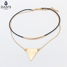 Retro Geometric Triangle Pendant Collar Double chain