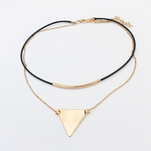 Retro Geometric Triangle Pendant Collar Double chain